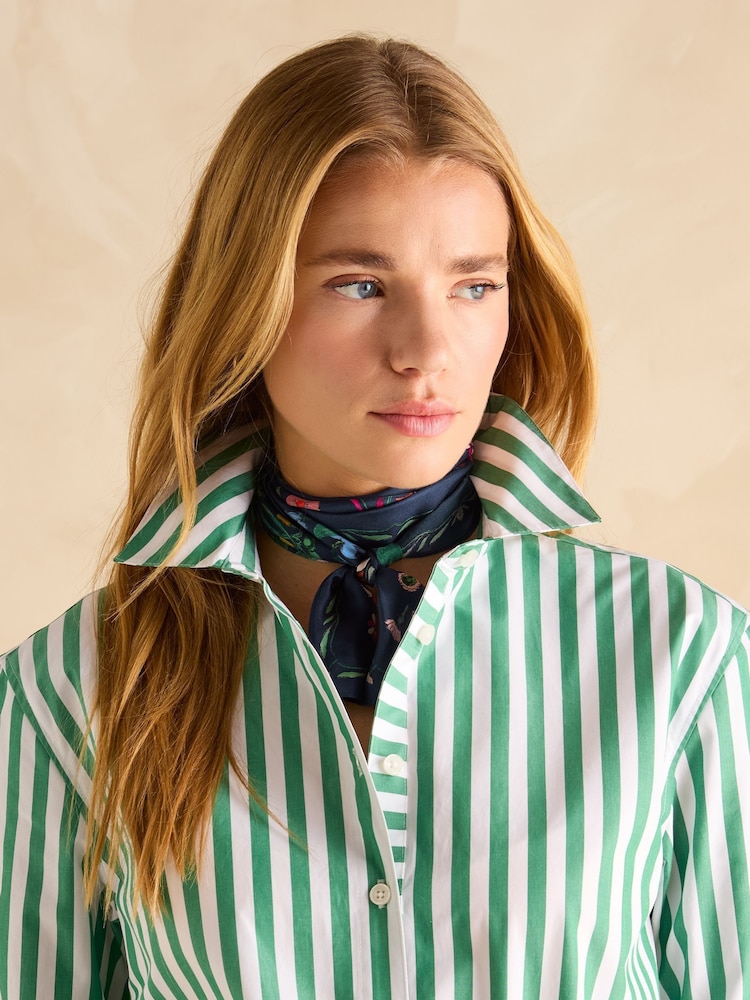 Joules Highgrove Navy Blue Skinny Printed 100% Silk Scarf - Image 2 of 6