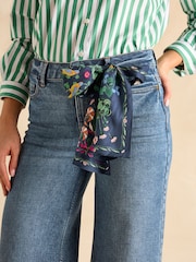 Joules Highgrove Navy Blue Skinny Printed 100% Silk Scarf - Image 3 of 6
