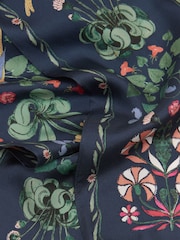 Joules Highgrove Navy Blue Skinny Printed 100% Silk Scarf - Image 5 of 6