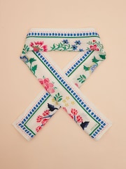 Joules Highgrove Cream Tile Print Skinny Printed 100% Silk Scarf - Image 4 of 5