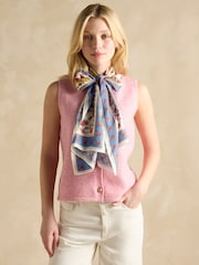 Joules Windsor Yellow/Blue Printed Long 100% Silk Scarf - Image 1 of 5