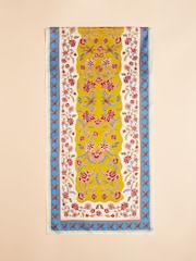 Joules Windsor Yellow/Blue Printed Long 100% Silk Scarf - Image 4 of 5