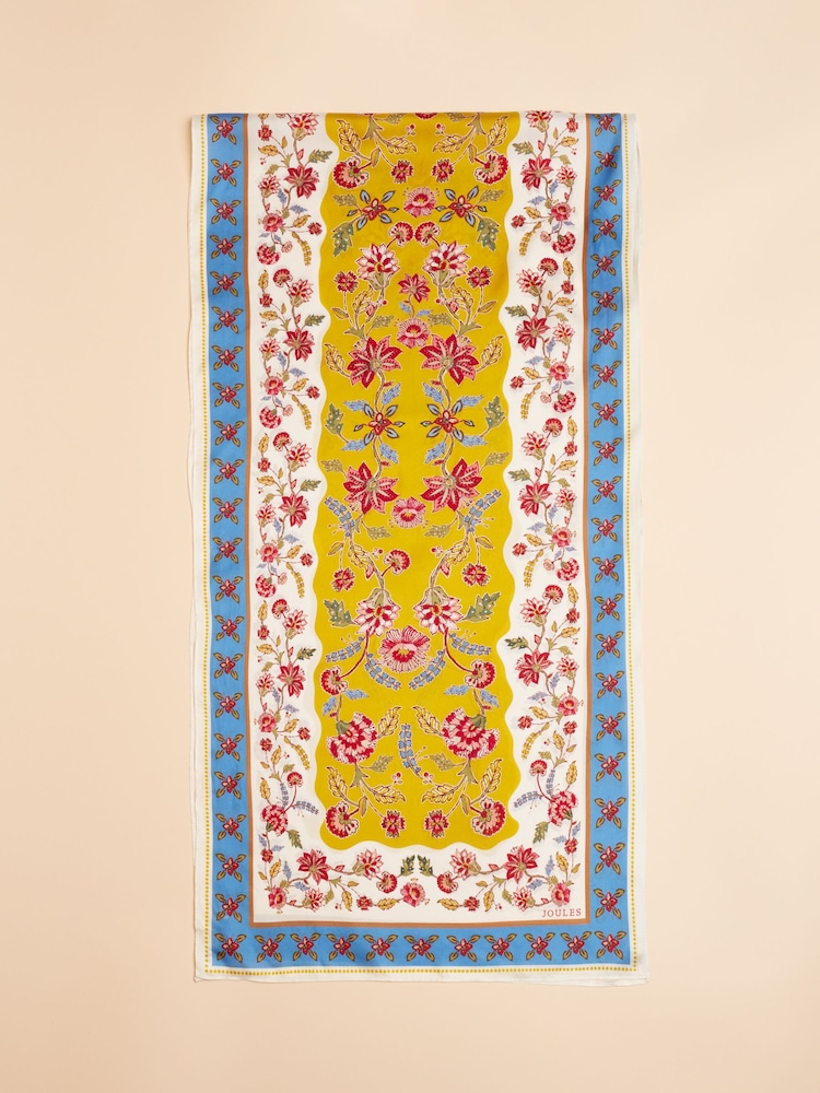 Joules Windsor Yellow/Blue Printed Long 100% Silk Scarf - Image 4 of 5