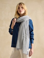 Joules Orla Cream/Navy Lightweight Cotton Scarf - Image 1 of 6