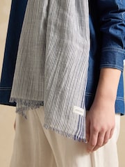 Joules Orla Cream/Navy Lightweight Cotton Scarf - Image 2 of 6