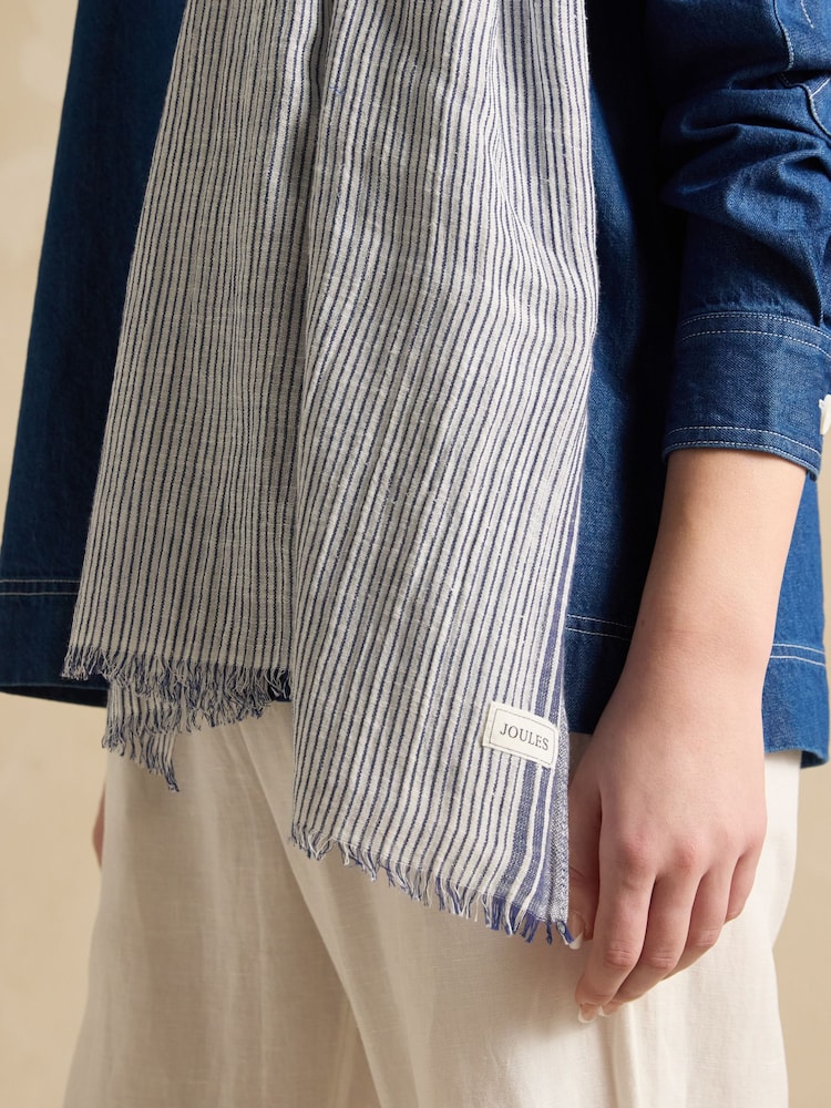Joules Orla Cream/Navy Lightweight Cotton Scarf - Image 2 of 6