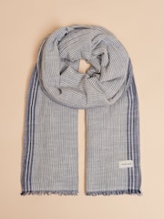 Joules Orla Cream/Navy Lightweight Cotton Scarf - Image 4 of 6
