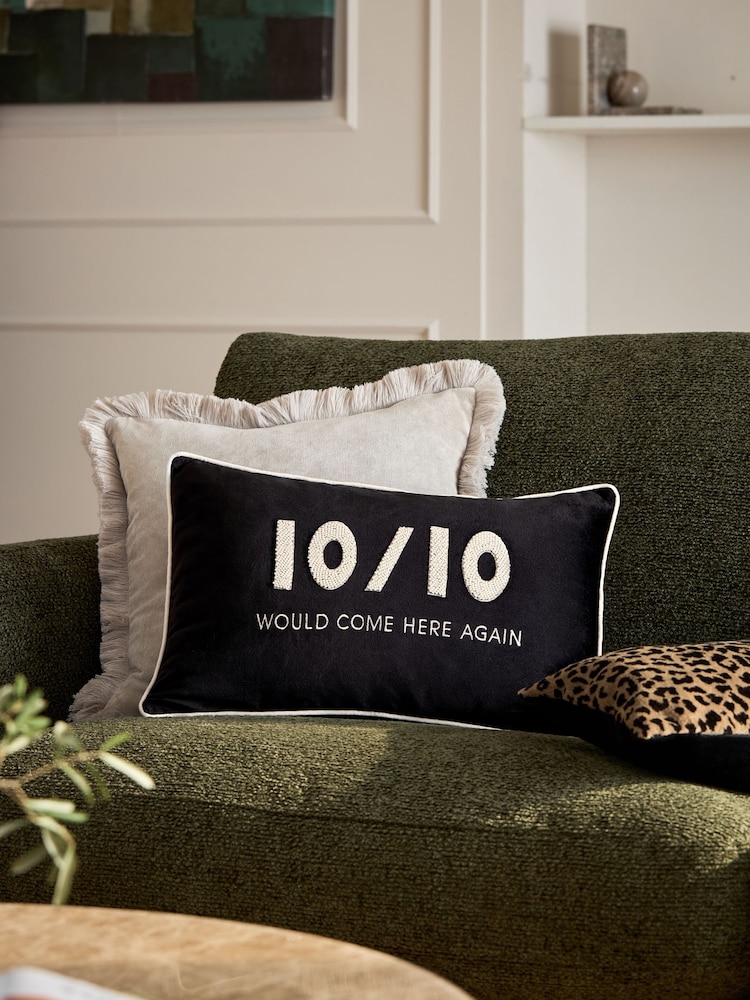 Monochrome Ten Out Of Ten Slogan Velvet Cushion - Image 1 of 4
