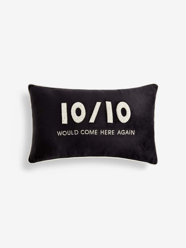 Monochrome Ten Out Of Ten Slogan Velvet Cushion - Image 2 of 4