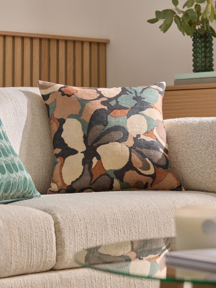 Teal Blue Abstract Floral Cushion - Image 1 of 5 Teal Blue Abstract Floral Cushion - Image 1 of 5