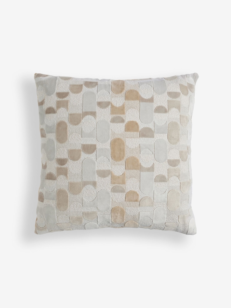 Light Natural 59 x 59cm Geometric Curve Cut Velvet Cushion - Image 3 of 5