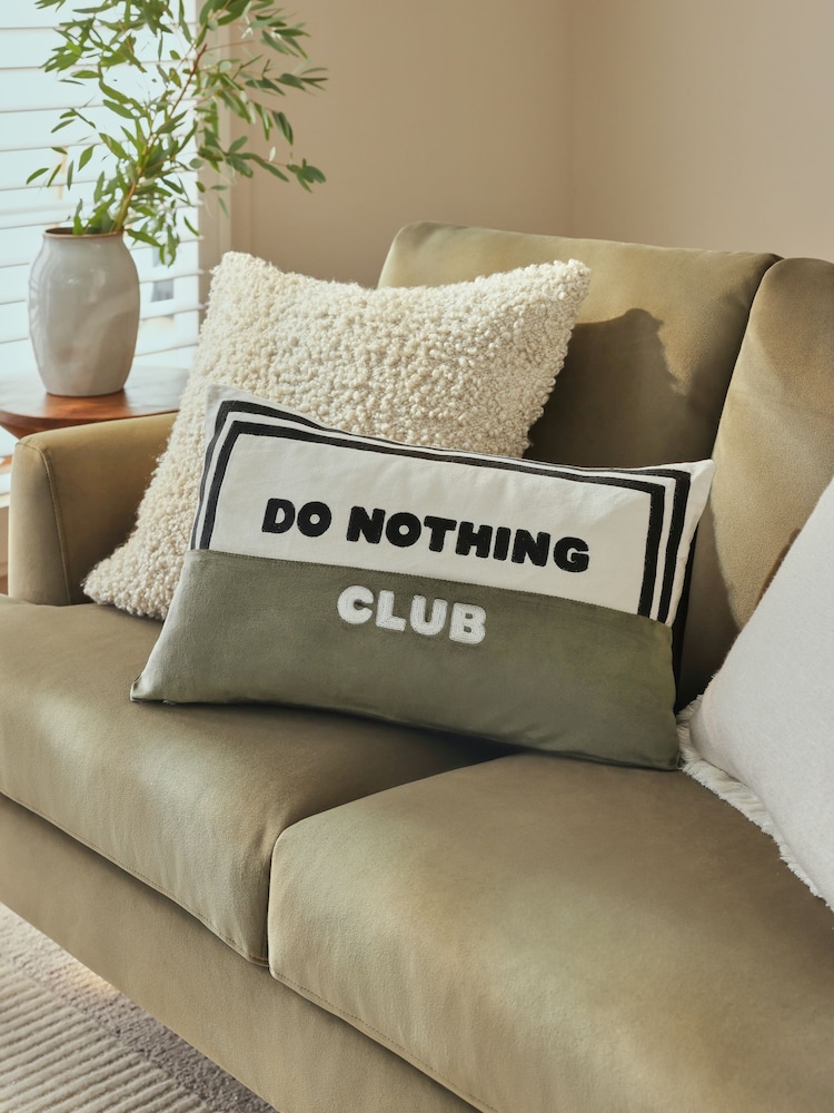 Black Do Nothing Club Slogan Velvet Cushion - Image 1 of 4