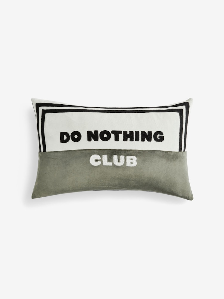 Black Do Nothing Club Slogan Velvet Cushion - Image 2 of 4