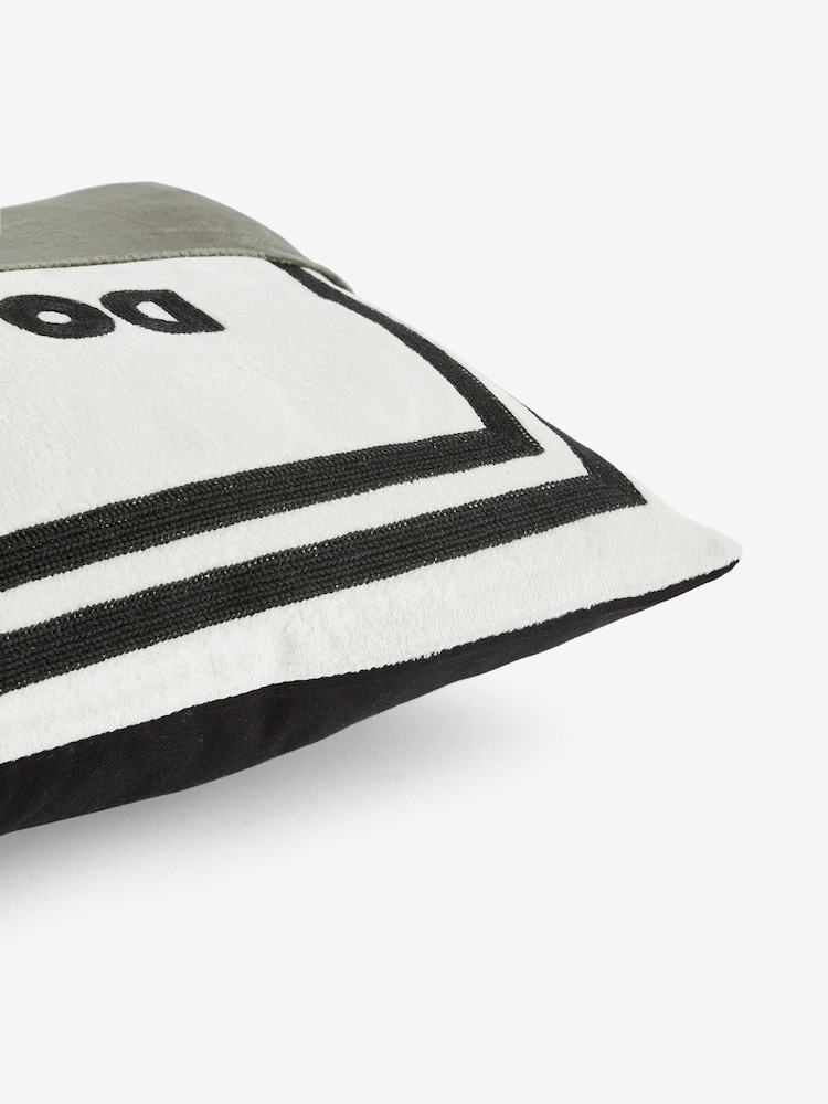 Black Do Nothing Club Slogan Velvet Cushion - Image 4 of 4