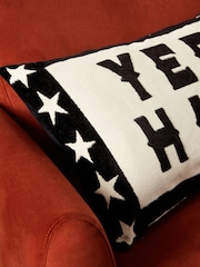 Monochrome Yee Haw Slogan Velvet Cushion - Image 2 of 5