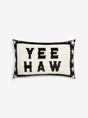 Monochrome Yee Haw Slogan Velvet Cushion - Image 3 of 5