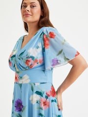 Scarlett & Jo Blue Victoria Angel Sleeve Mesh Midi long Dress - Image 2 of 4