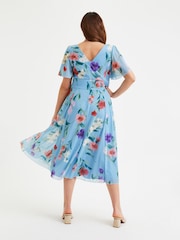 Scarlett & Jo Blue Victoria Angel Sleeve Mesh Midi long Dress - Image 4 of 4
