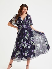 Scarlett & Jo Dark Blue Victoria Angel Sleeve Mesh Midi long Dress - Image 1 of 4