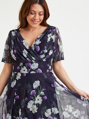 Scarlett & Jo Dark Blue Victoria Angel Sleeve Mesh Midi long Dress - Image 2 of 4