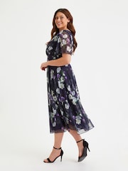 Scarlett & Jo Dark Blue Victoria Angel Sleeve Mesh Midi long Dress - Image 3 of 4