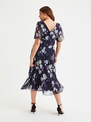 Scarlett & Jo Dark Blue Victoria Angel Sleeve Mesh Midi long Dress - Image 4 of 4