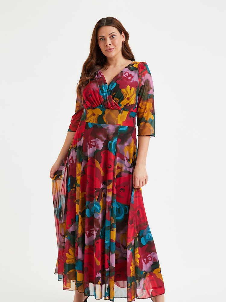 Scarlett & Jo Purple Red Dye Verity 3/4 Sleeve Maxi Gown - Image 1 of 4 Scarlett & Jo Purple Red Dye Verity 3/4 Sleeve Maxi Gown - Image 1 of 4