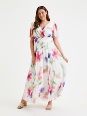 Scarlett & Jo Pink & Purple Floral Isabelle Angel Sleeve Maxi Dress - Image 1 of 4