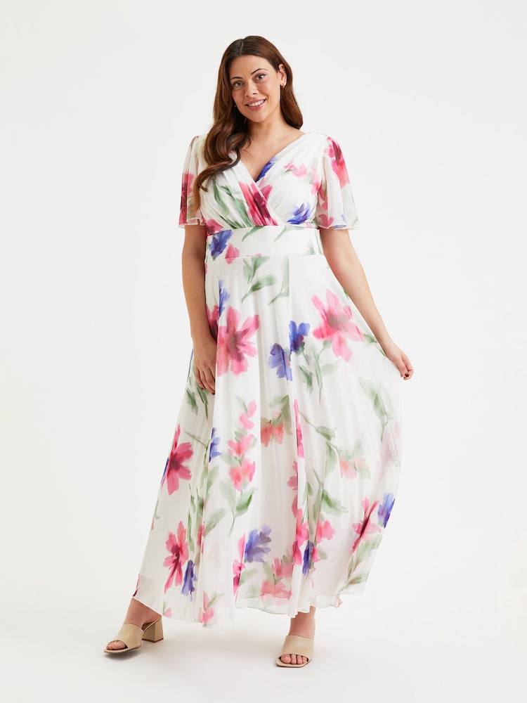 Scarlett & Jo Pink & Purple Floral Isabelle Angel Sleeve Maxi Dress - Image 1 of 4