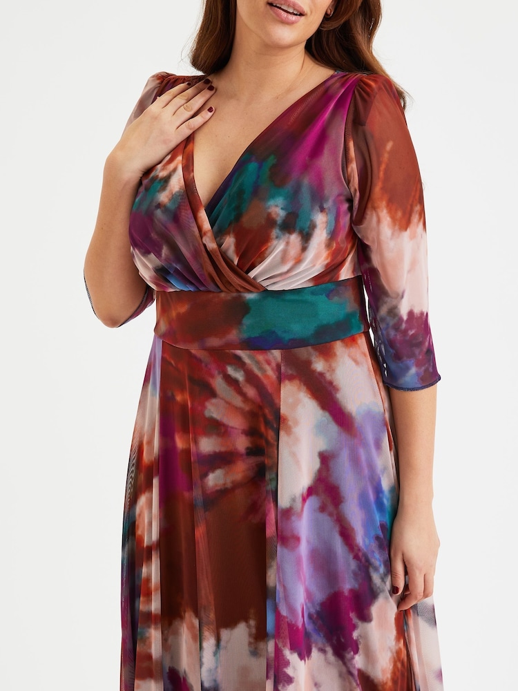 Rot Multiblümchen - Scarlett & Jo Float Isabelle Curve Angel Sleeve Maxi Dress - Bild 2 von 4 Rot Multiblümchen - Scarlett & Jo Float Isabelle Curve Angel Sleeve Maxi Dress - Bild 2 von 4
