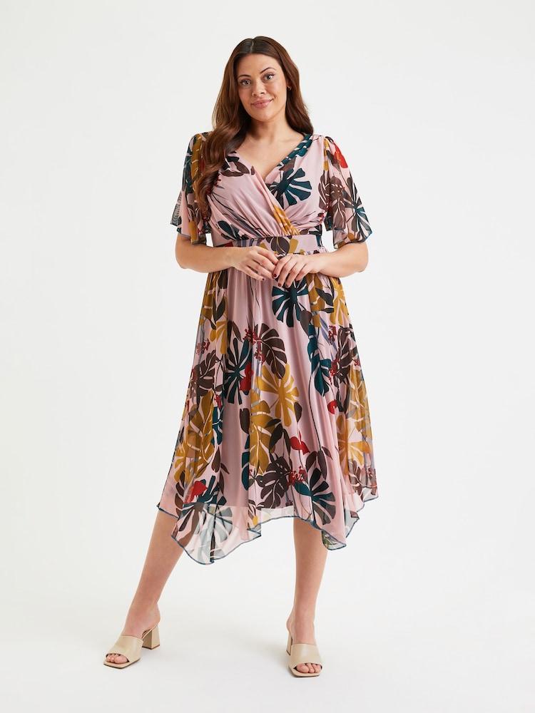 Rosa Multi Tropisch - Scarlett & Jo Julie Kleid mit Zipfelsaum - Bild 1 von 5 Rosa Multi Tropisch - Scarlett & Jo Julie Kleid mit Zipfelsaum - Bild 1 von 5