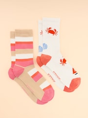 Joules Women's Everyday Pink/Cream 2 Pack Socks (size 4-8) - Image 1 of 3