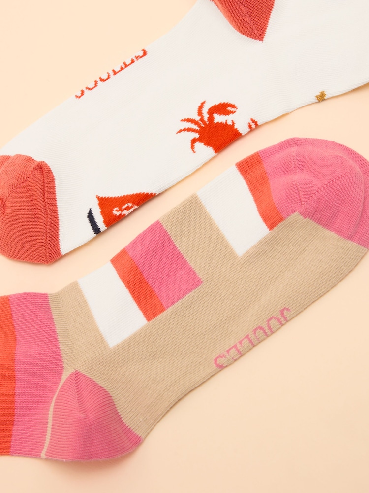 Joules Women's Everyday Pink/Cream 2 Pack Socks (size 4-8) - Image 2 of 3