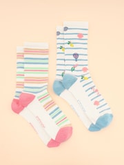 Joules Women's Everyday Cream/Blue 2 Pack Socks (size 4-8) - Image 1 of 3