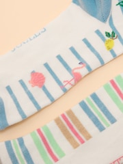 Joules Women's Everyday Cream/Blue 2 Pack Socks (size 4-8) - Image 3 of 3