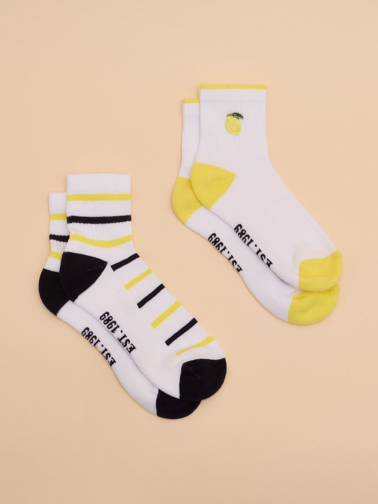 Joules Women's Volley Cream / Yellow Pack of Two Tennis Socks - Image 1 of 3