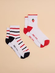 Joules Women's Volley Cream/Red Pack of Two Tennis Socks - Image 1 of 3