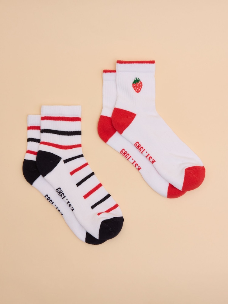 Joules Women's Volley Cream/Red Pack of Two Tennis Socks - Image 1 of 3