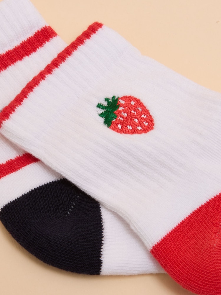 Joules Women's Volley Cream & Red Strawberry Print Pack of Two Tennis Socks - Image 2 of 3 Joules Women's Volley Cream & Red Strawberry Print Pack of Two Tennis Socks - Image 2 of 3