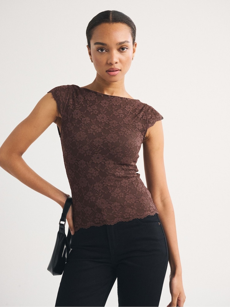 Abercrombie & Fitch Brown Lace Reversible Scoopneck Top - Image 1 of 7