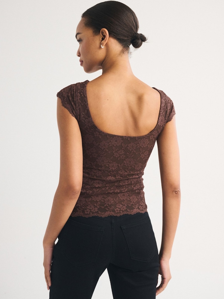 Abercrombie & Fitch Brown Lace Reversible Scoopneck Top - Image 2 of 7
