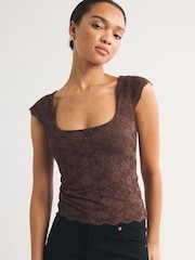Abercrombie & Fitch Brown Lace Reversible Scoopneck Top - Image 3 of 7