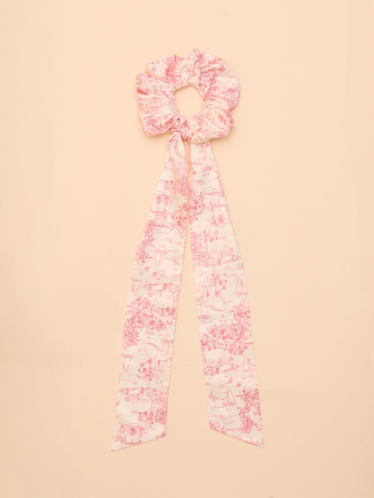 Joules Elissia Pink/White Toile de Jouy Scarf Scrunchie - Image 1 of 3