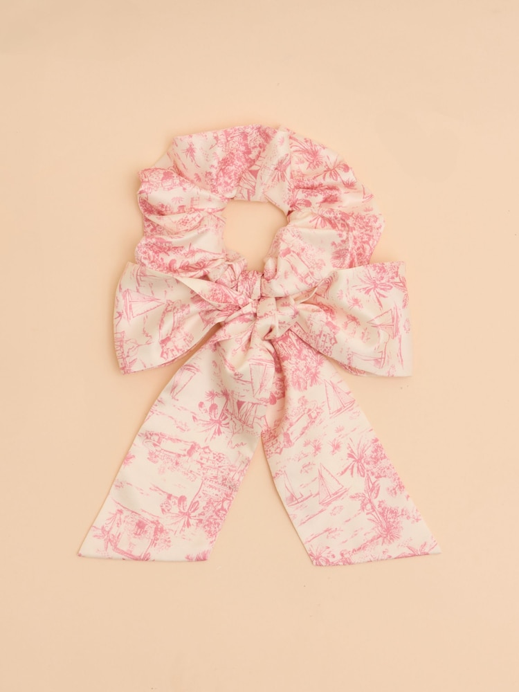 Joules Elissia Pink/White Toile de Jouy Scarf Scrunchie - Image 2 of 3
