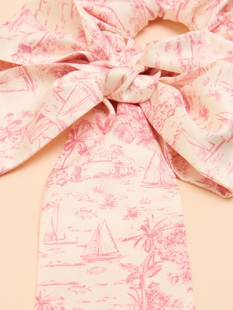 Joules Elissia Pink/White Toile de Jouy Scarf Scrunchie - Image 3 of 3