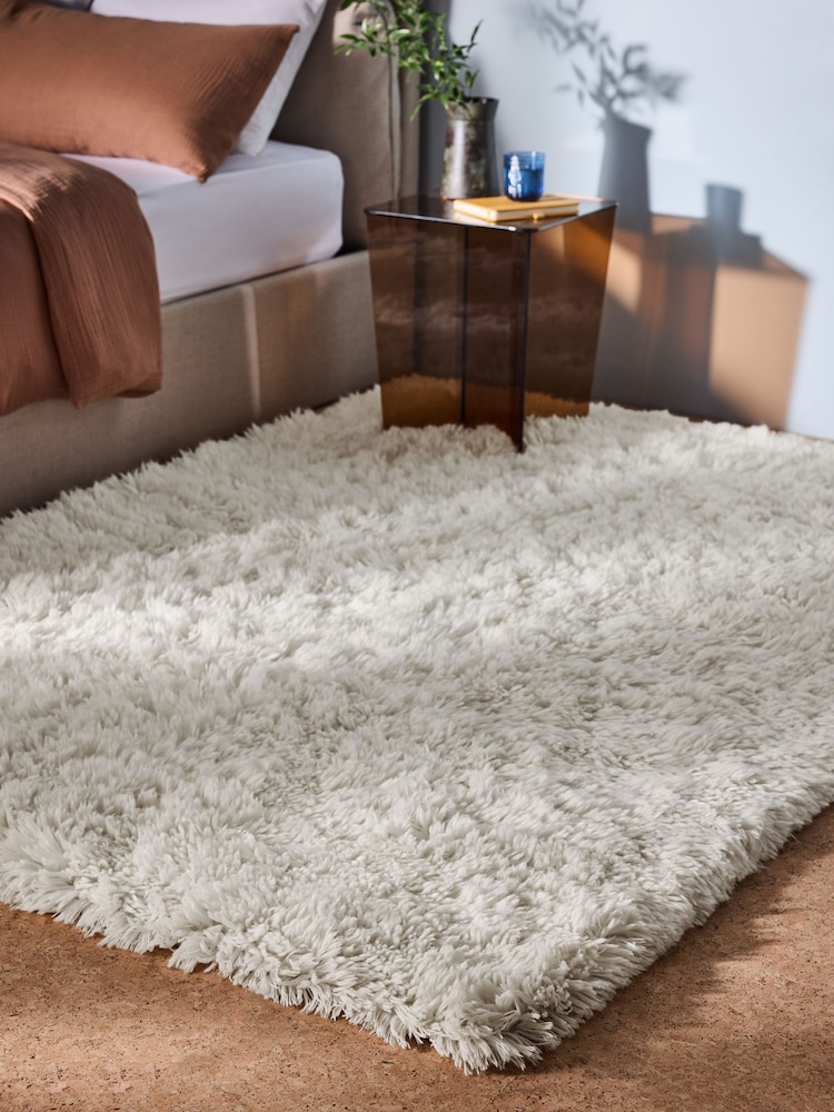 MADE.COM White Rectangular Dala Shaggy Berber Wool Rug - Image 1 of 5