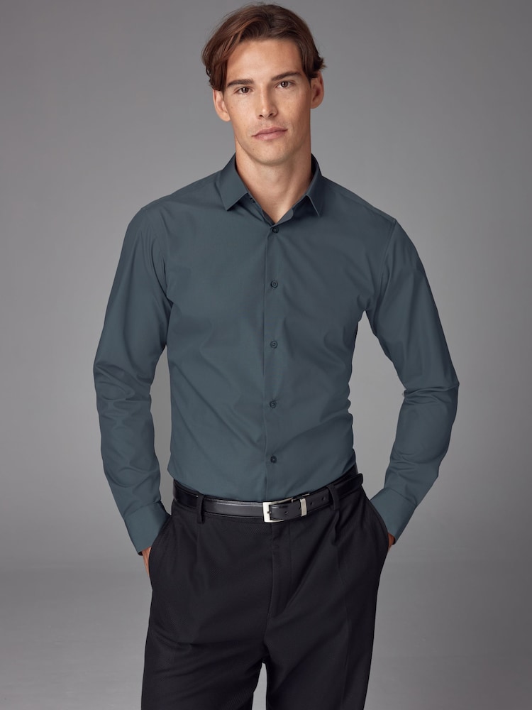 Petrol Blue Slim Fit Easy Care Single Cuff Smart Shirt - Image 1 of 8