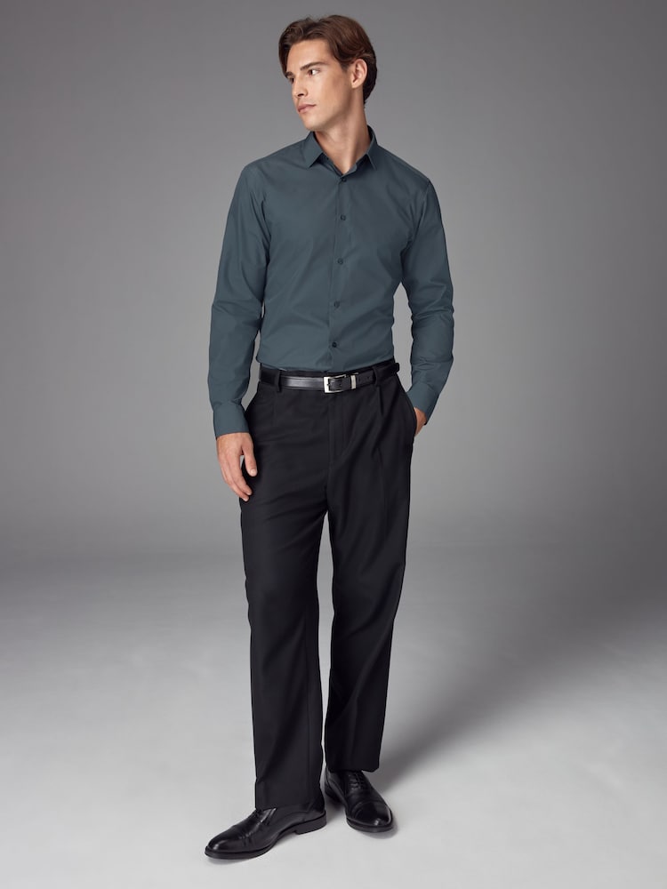 Petrol Blue Slim Fit Easy Care Single Cuff Smart Shirt - Image 2 of 8