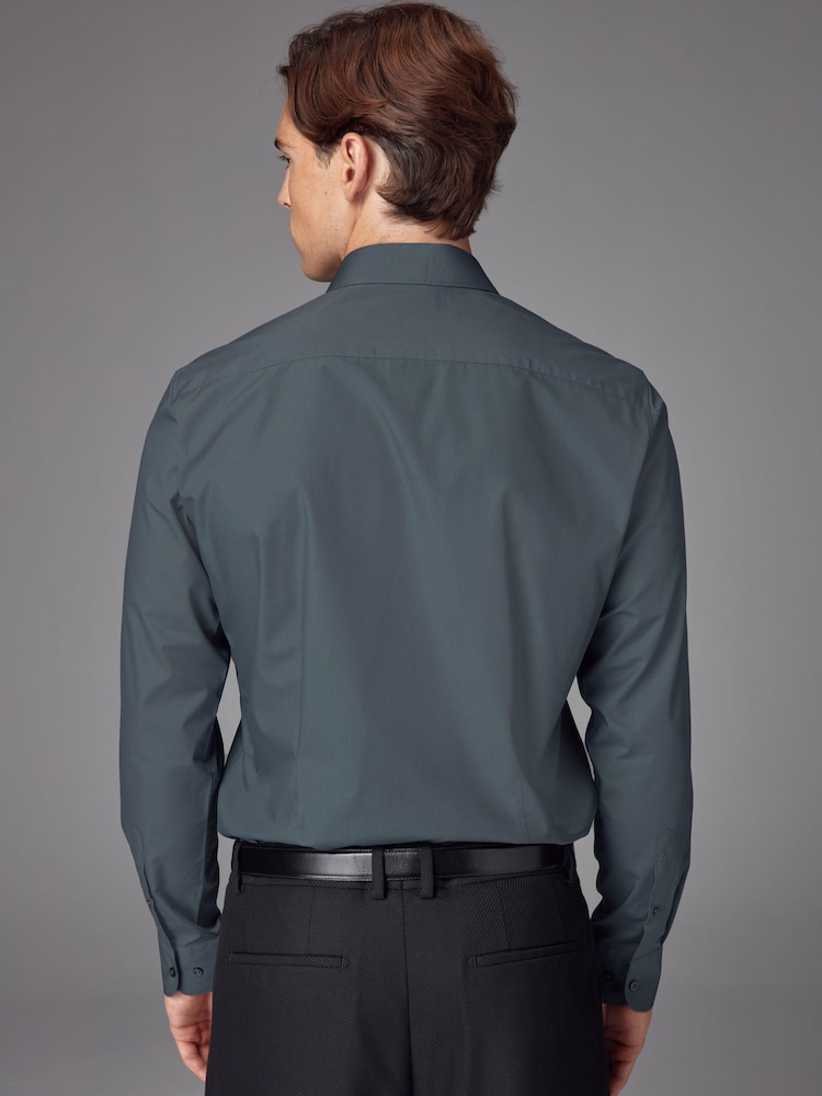Petrol Blue Slim Fit Easy Care Single Cuff Smart Shirt - Image 3 of 8