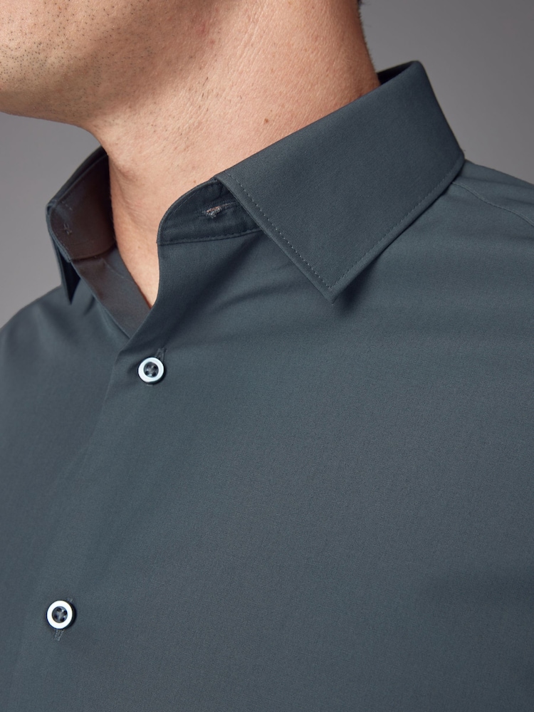 Petrol Blue Slim Fit Easy Care Single Cuff Smart Shirt - Image 4 of 8